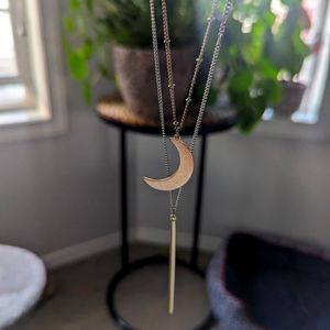 Long Crescent Moon Layered Necklace